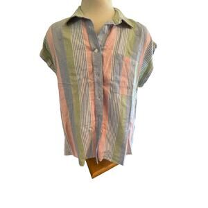 COMO VINTAGE NWT LINEN BLEND SLEEVELESS BUTTON UP SHIRT WOMENS PLUS 2X